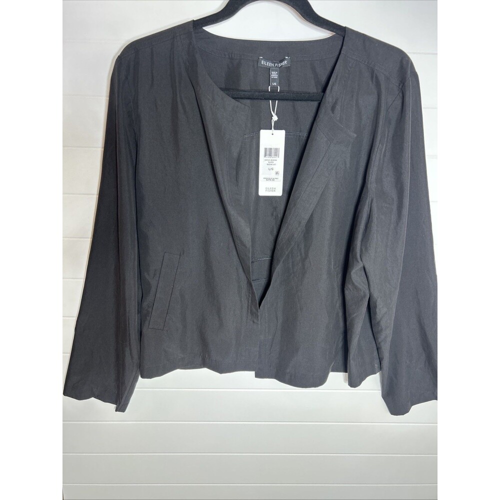 Eileen Fisher Jacket Womens Size Large Black  Tencel Light New $278